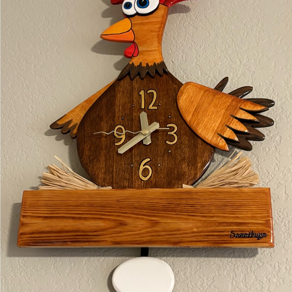 Brown and Tan Chicken Wall Clock